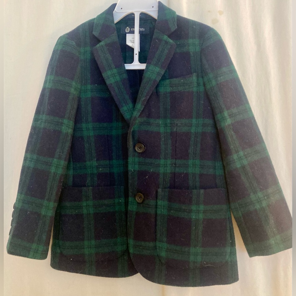 Crewcuts Green and Navy Plaid Kids Blazer Size 4-5